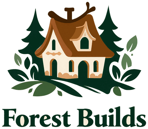 Forest Builds logo: a cottage nestled among pine trees and leaves